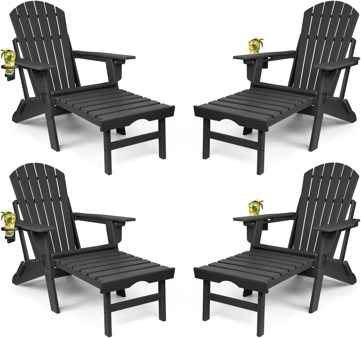 Folding Adirondack Chairs Set of 2 with Retractable Ottoman