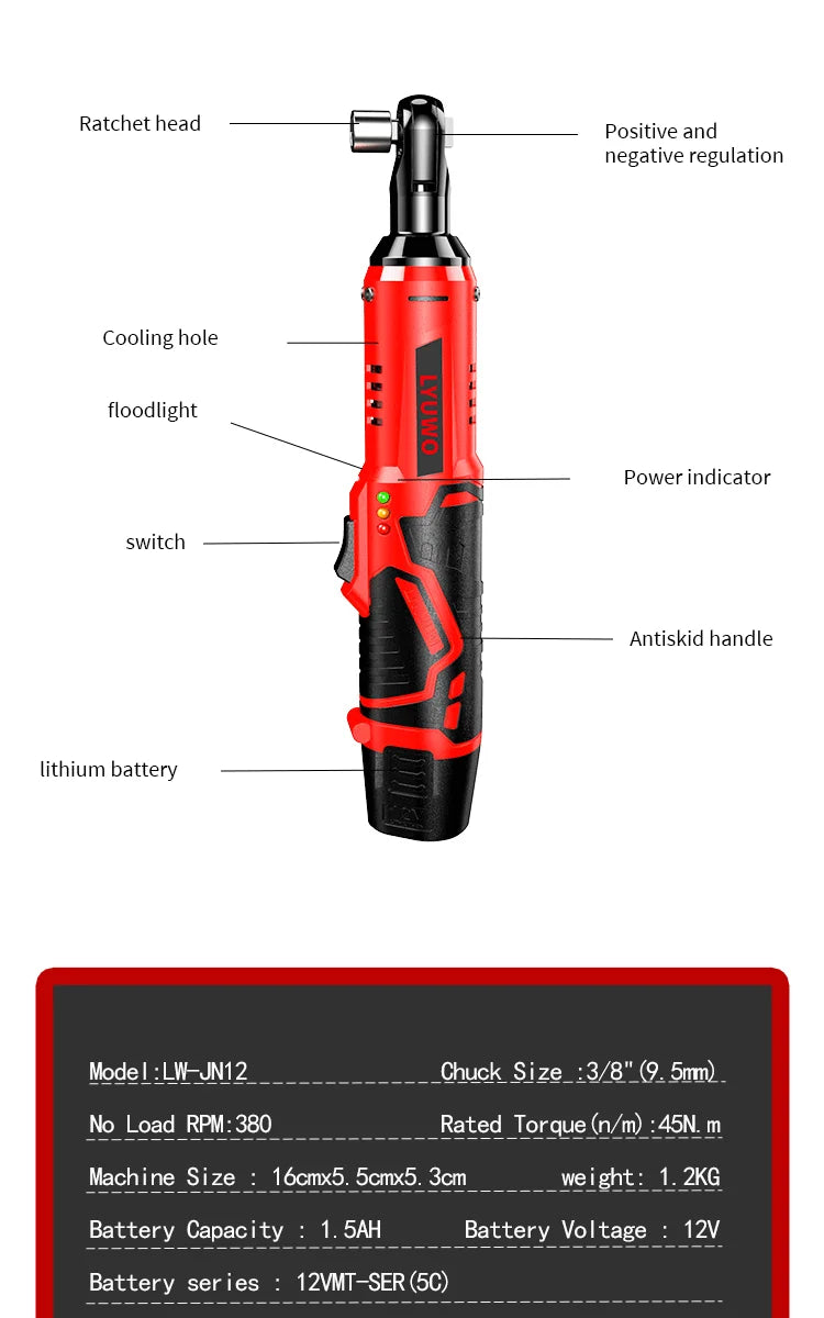 3/8 Rechargeable Electric , Ratchet Set w/ 2 batteries