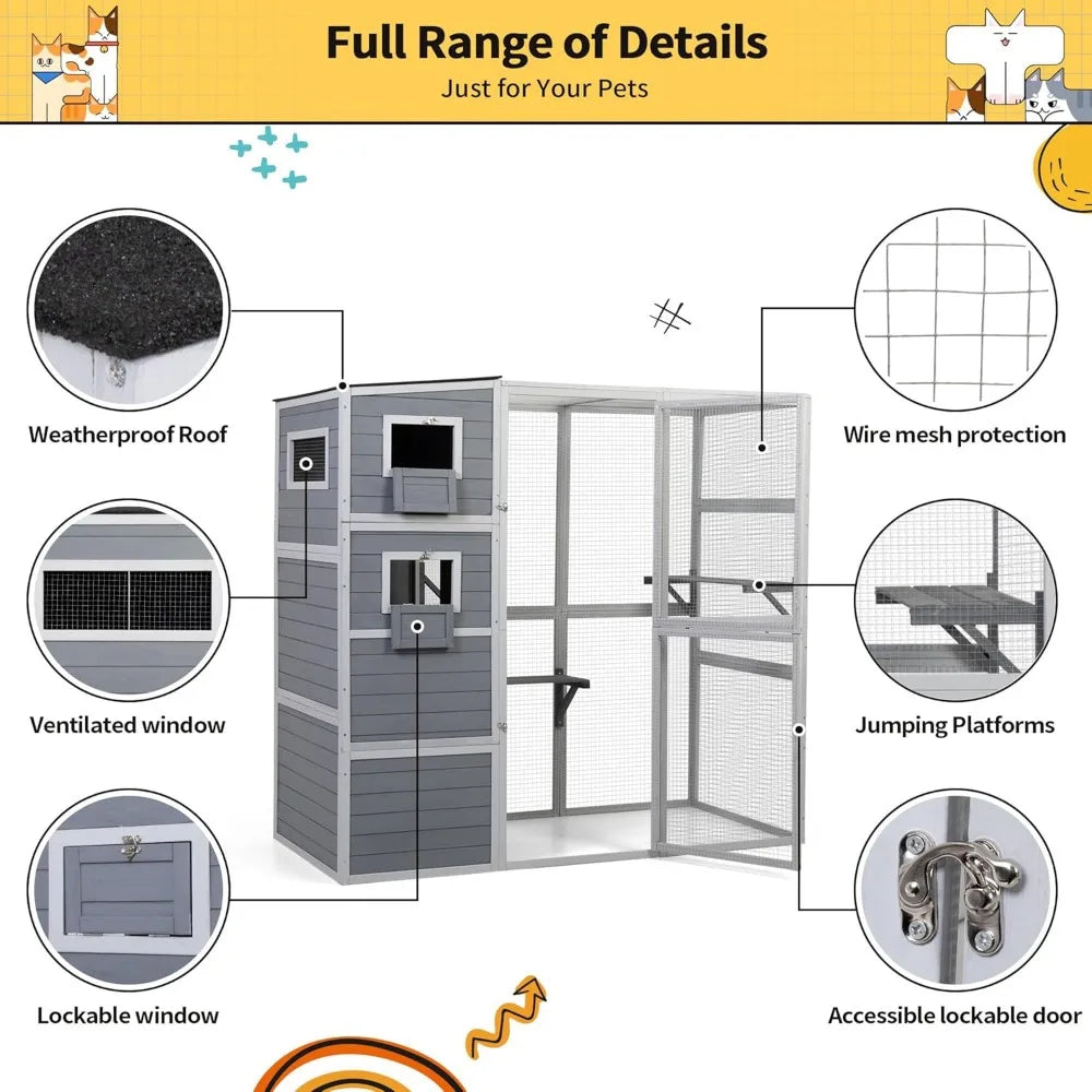 Outdoor Enclosure, 4-Tier Catio with Weatherproof Roof