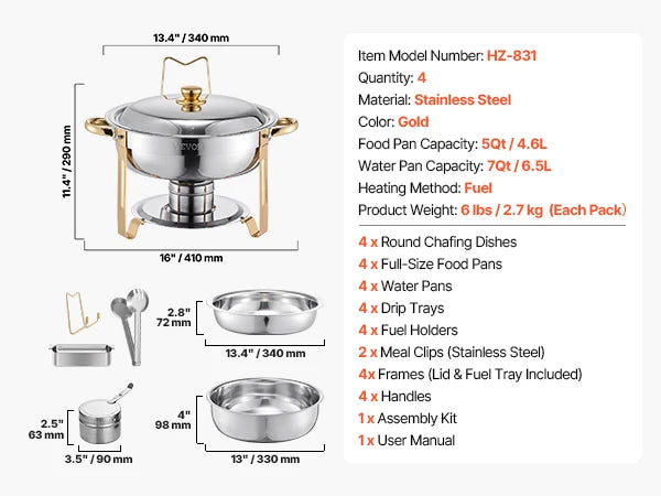 4 Pack Chafing Dish Buffet Set Stainless Steel