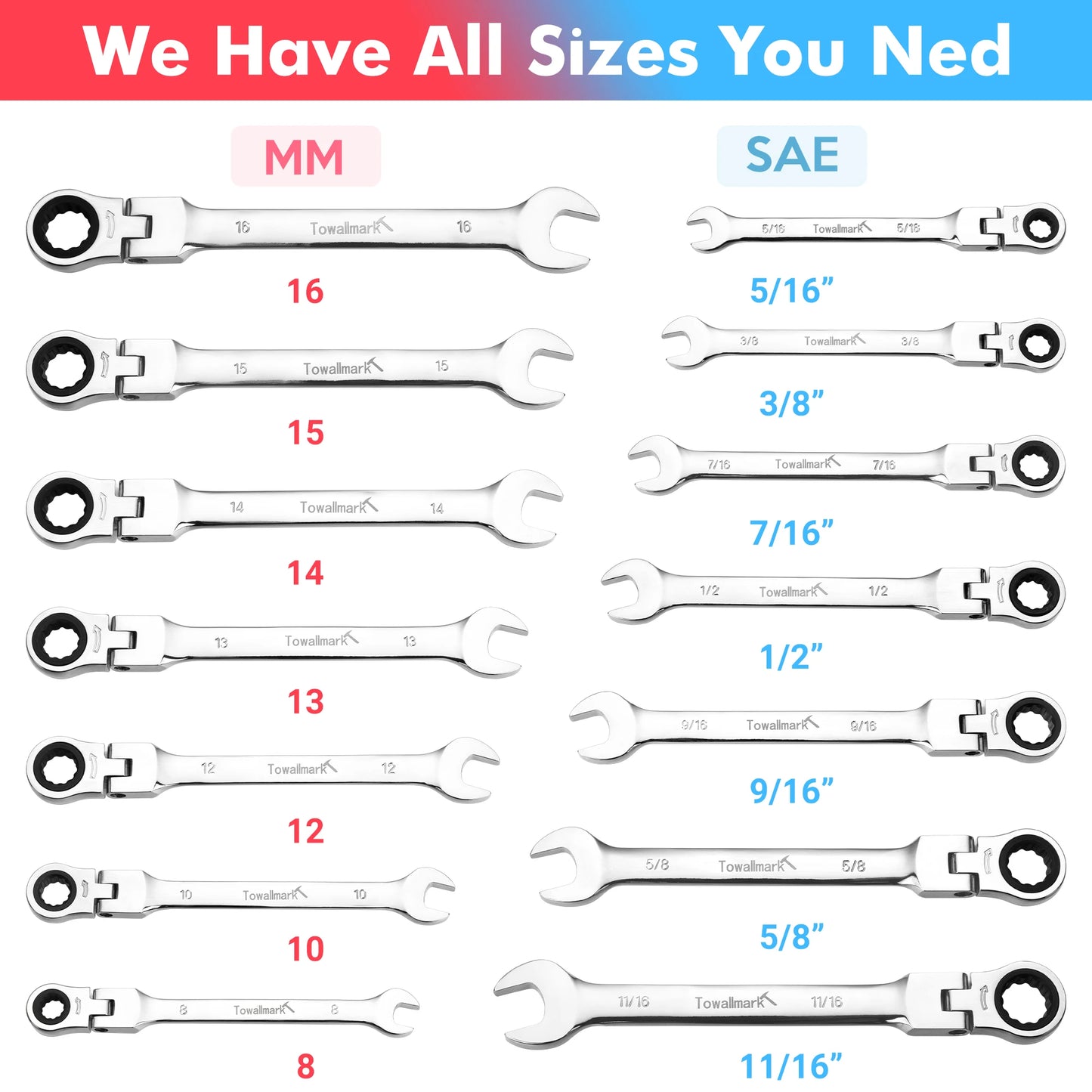 14PCS Metric and Standard Combination Ratchet Wrench Set