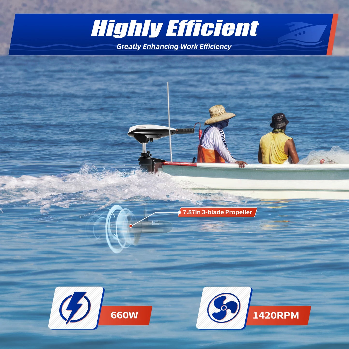 12V 660w Lectric Outboard Trolling Motor