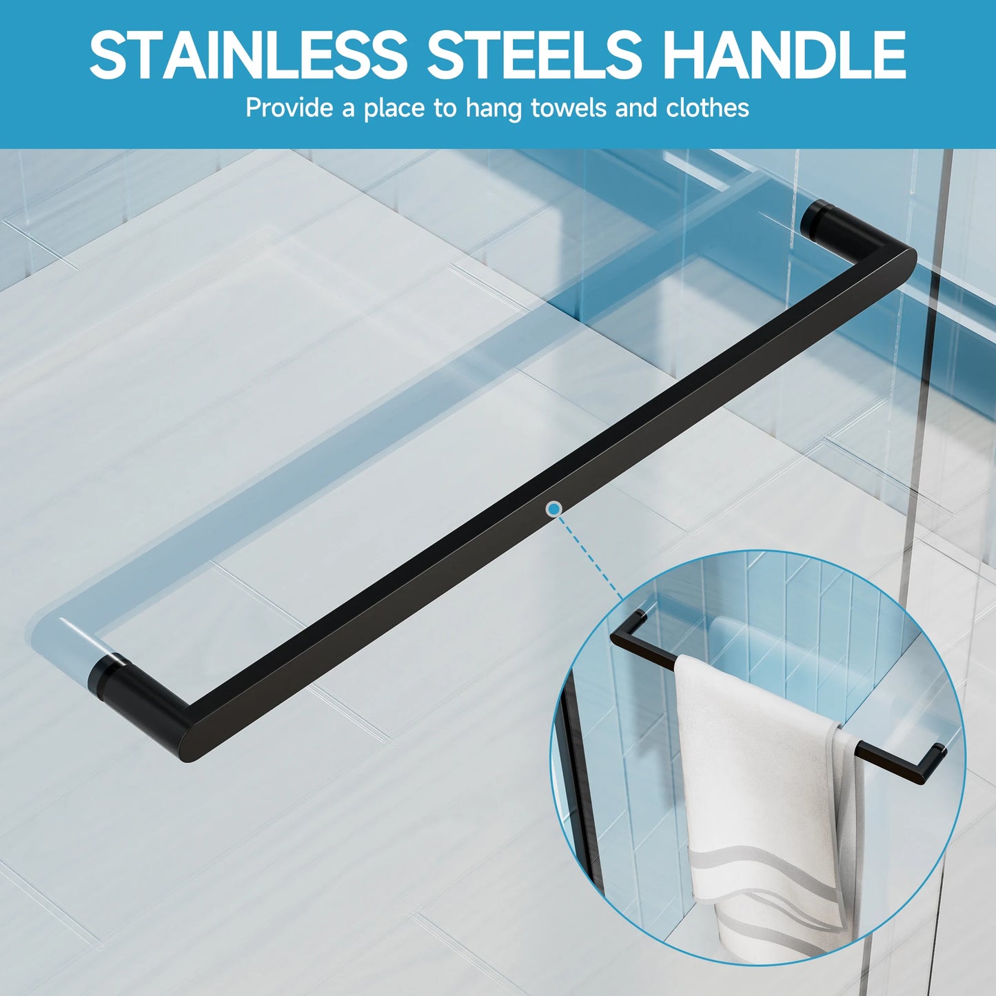 60" W x 72" H Matte Black Aluminum Frame Double Sliding Shower Door