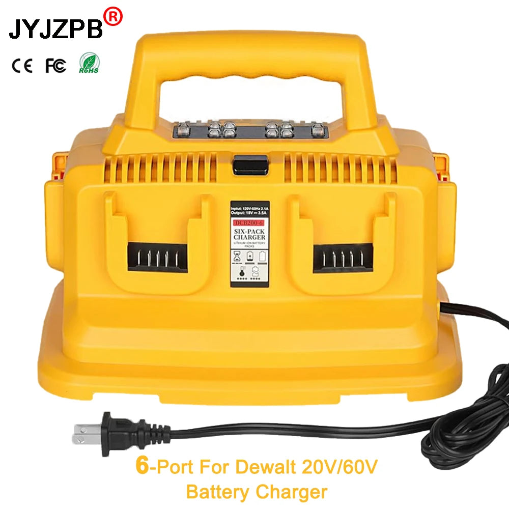 6-Ports for Dewalt Battery Charger, 20V/60Vr,Compatible with DCB200,DCB203,DCB204