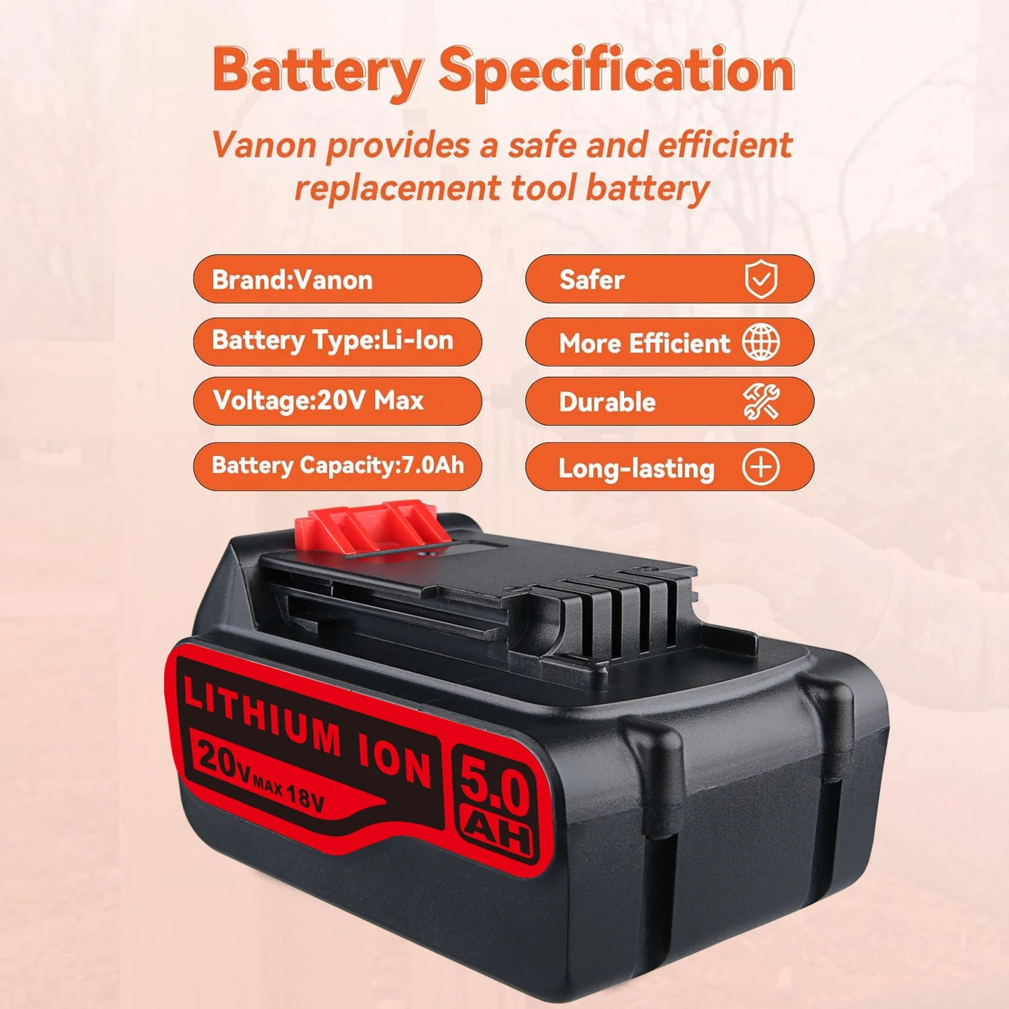 20V 5.0Ah Lithium Max Battery Replace for Black and Decker