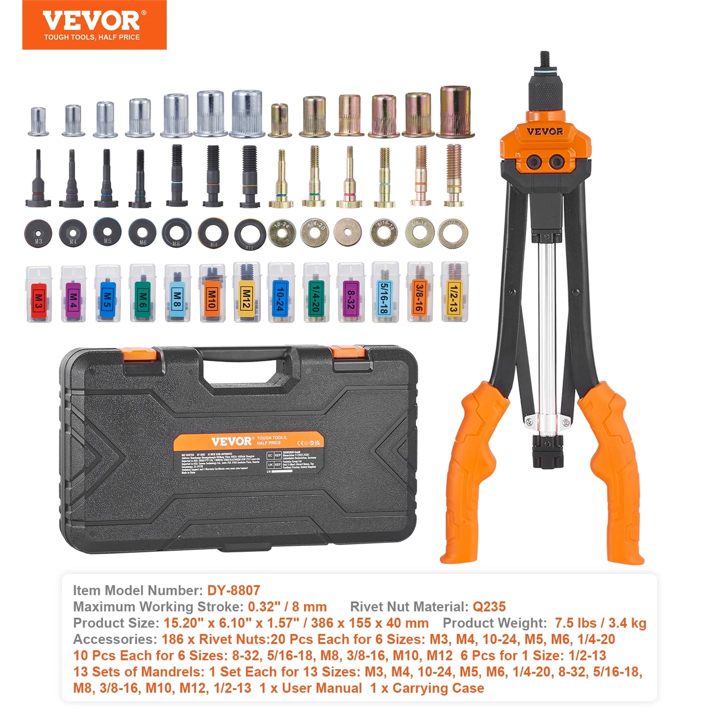 14" 16" Rivet Tool Kit with Metric and SAE Mandrels