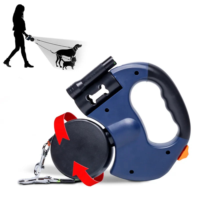 Automatic retractable leash with flashlight