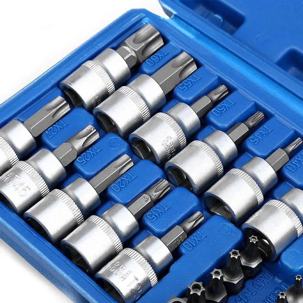 34PCS Torx Bit Socket Set 1/2” 1/4“ 3/8” Drive Male/Female