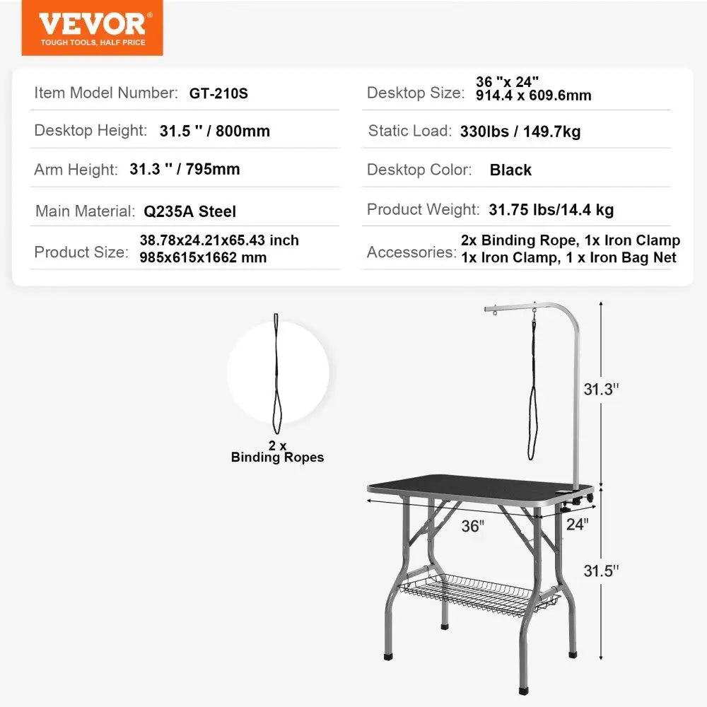 Pet Grooming Table with Clamp and Arm