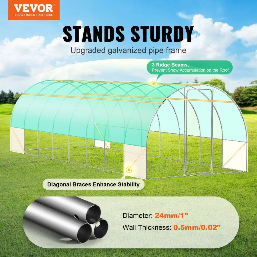 Walkin Tunnel Greenhouse 27.38x9.5x7.38ft Galvanized Frame PE Cover Green
