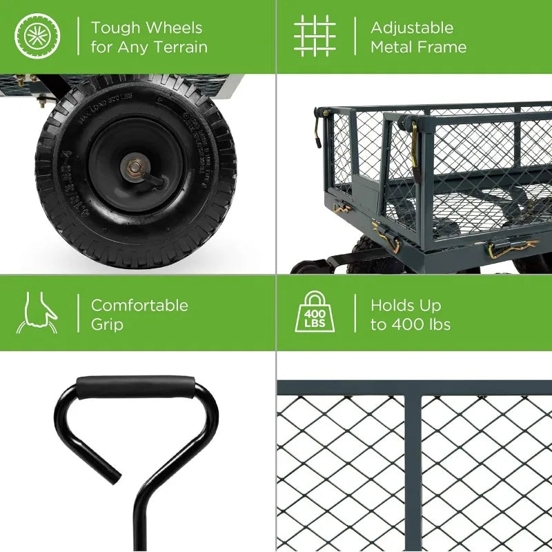 Wagon for Lawn, 400lb Capacity, Removable Sides