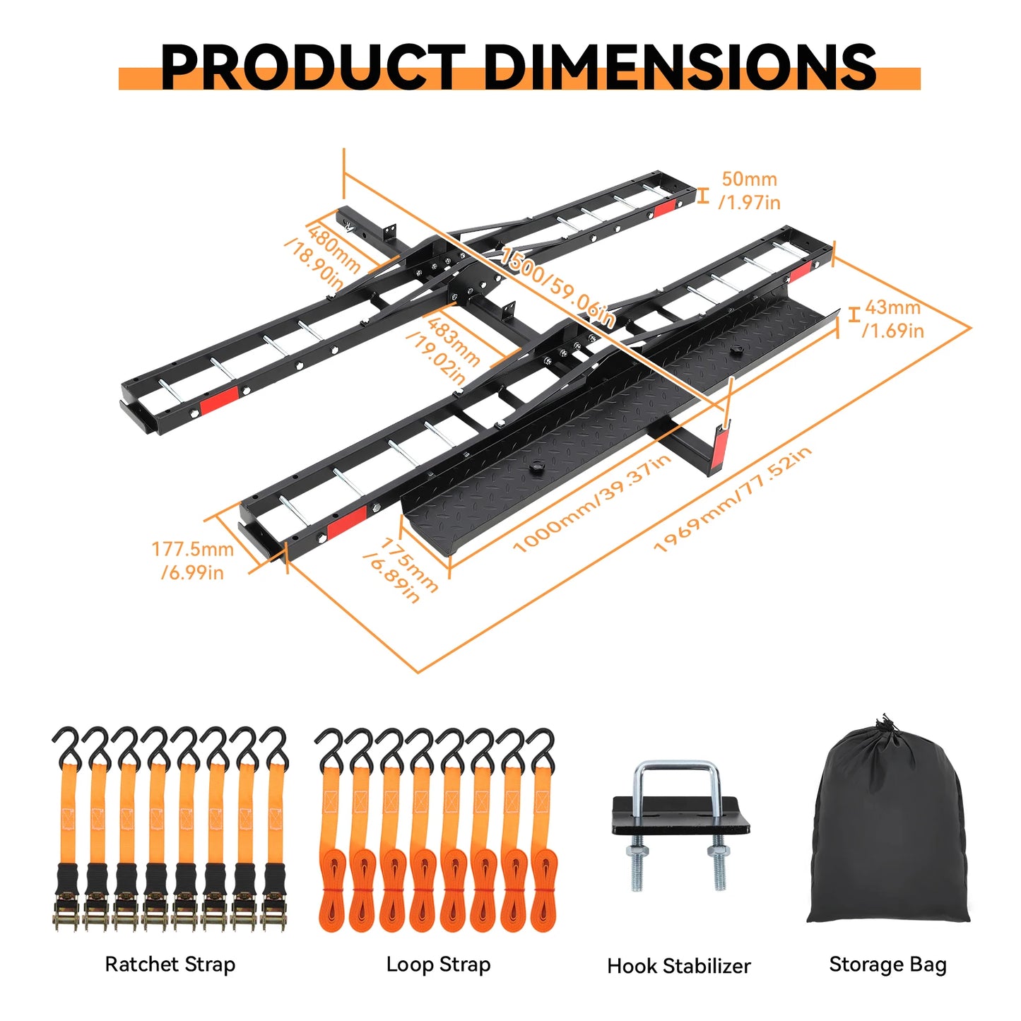 Heavy Carrier for 2 Ebikes Hitch Mount with Ramp