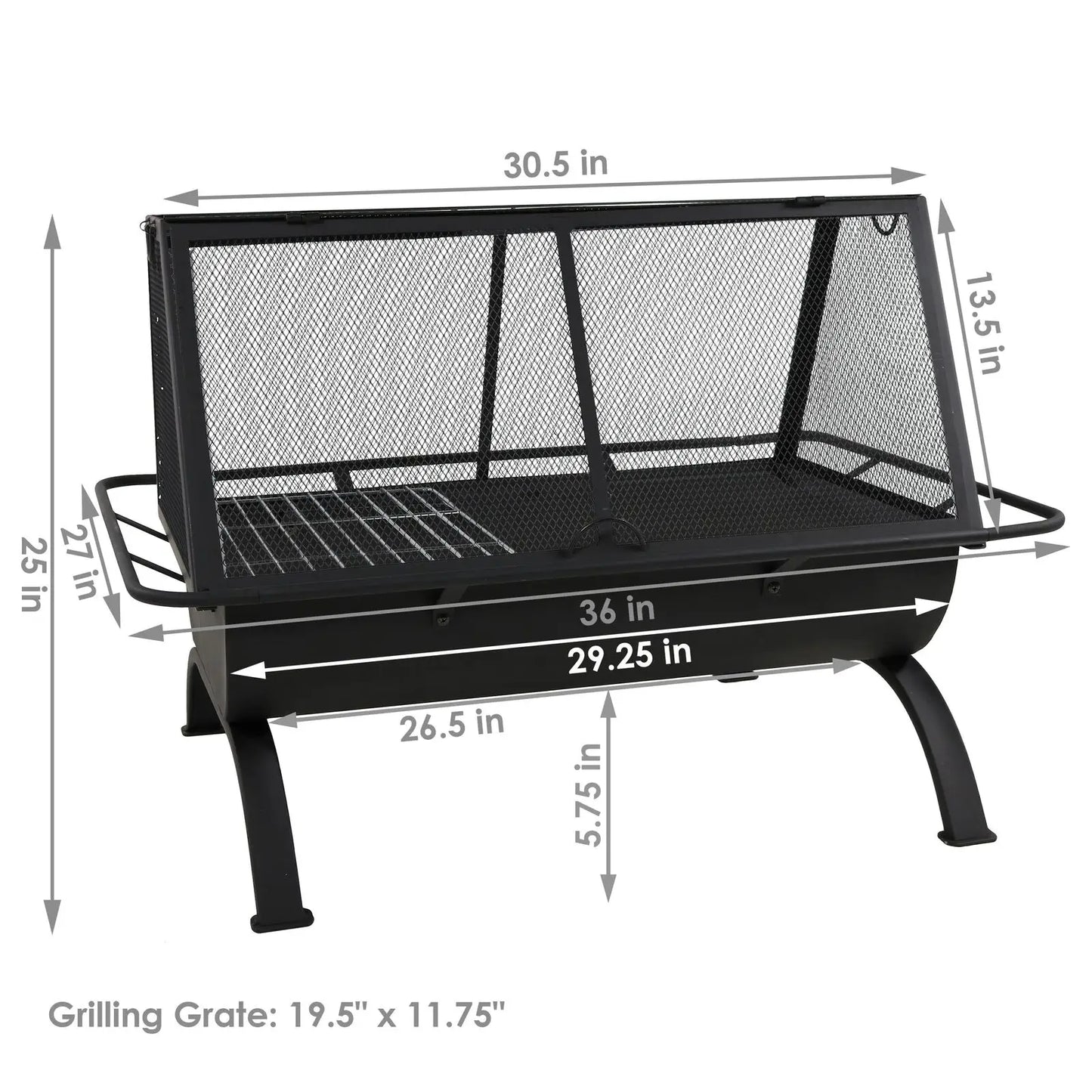 36 in Steel Fire Pit with Grate, Poker, and Cover