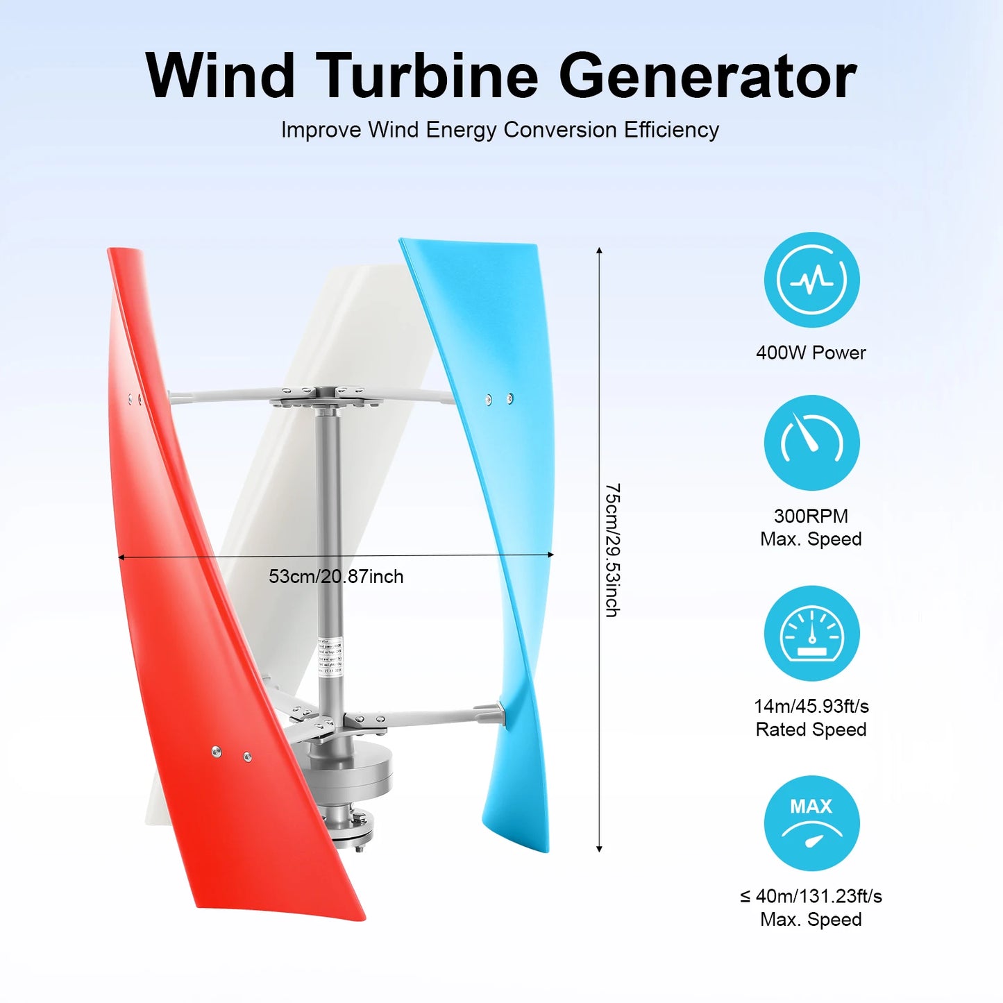 3-blade Wind Turbine Generator Kit, 400W