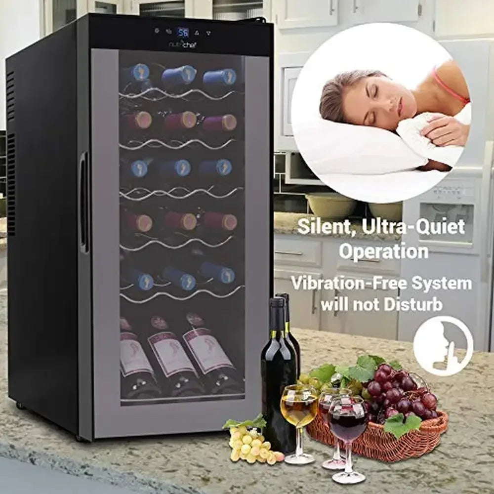 Wine Cooler Refrigerator 18-Bottle Fridge Air-Tight Glass Door Touch Screen Temperature Control Freestanding Easy Access Compact