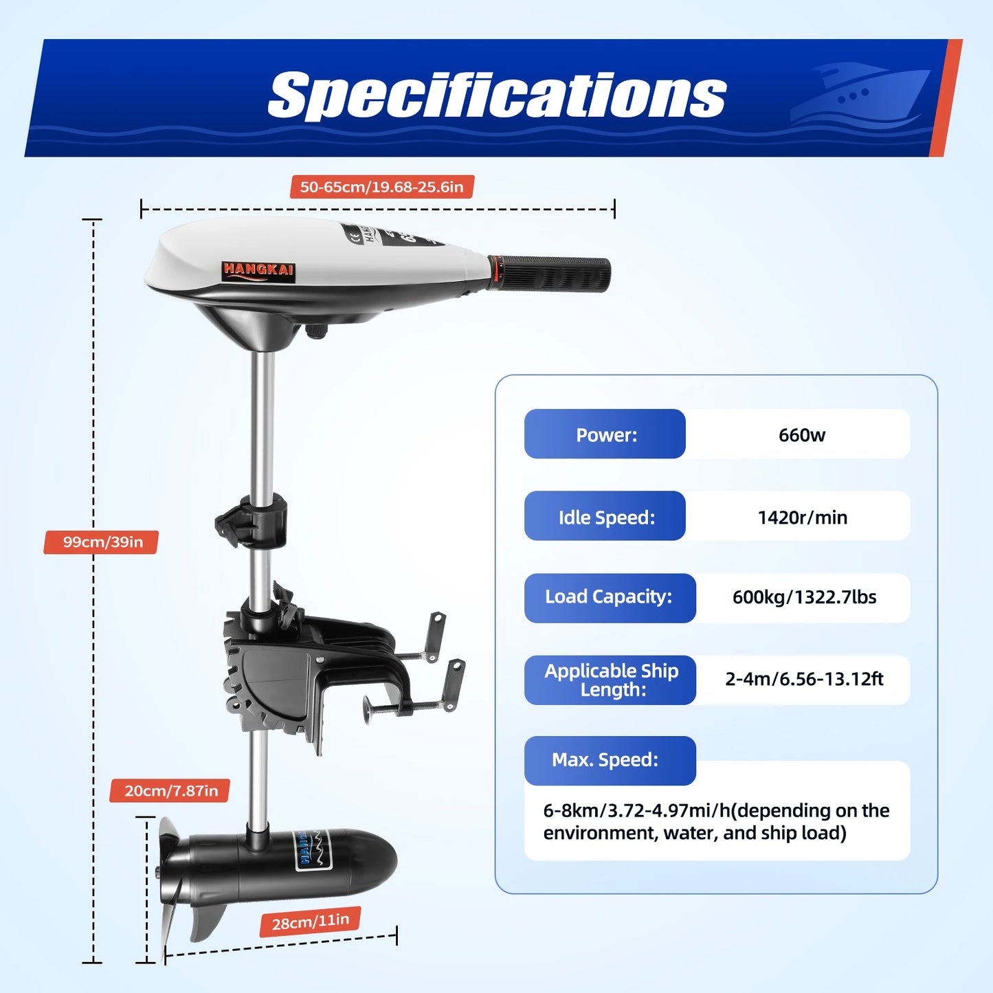 12V 660w Lectric Outboard Trolling Motor