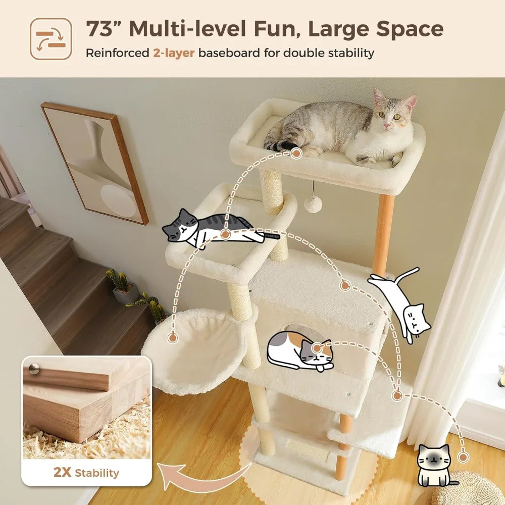 73 Inches Tall Wooden Cat Tower