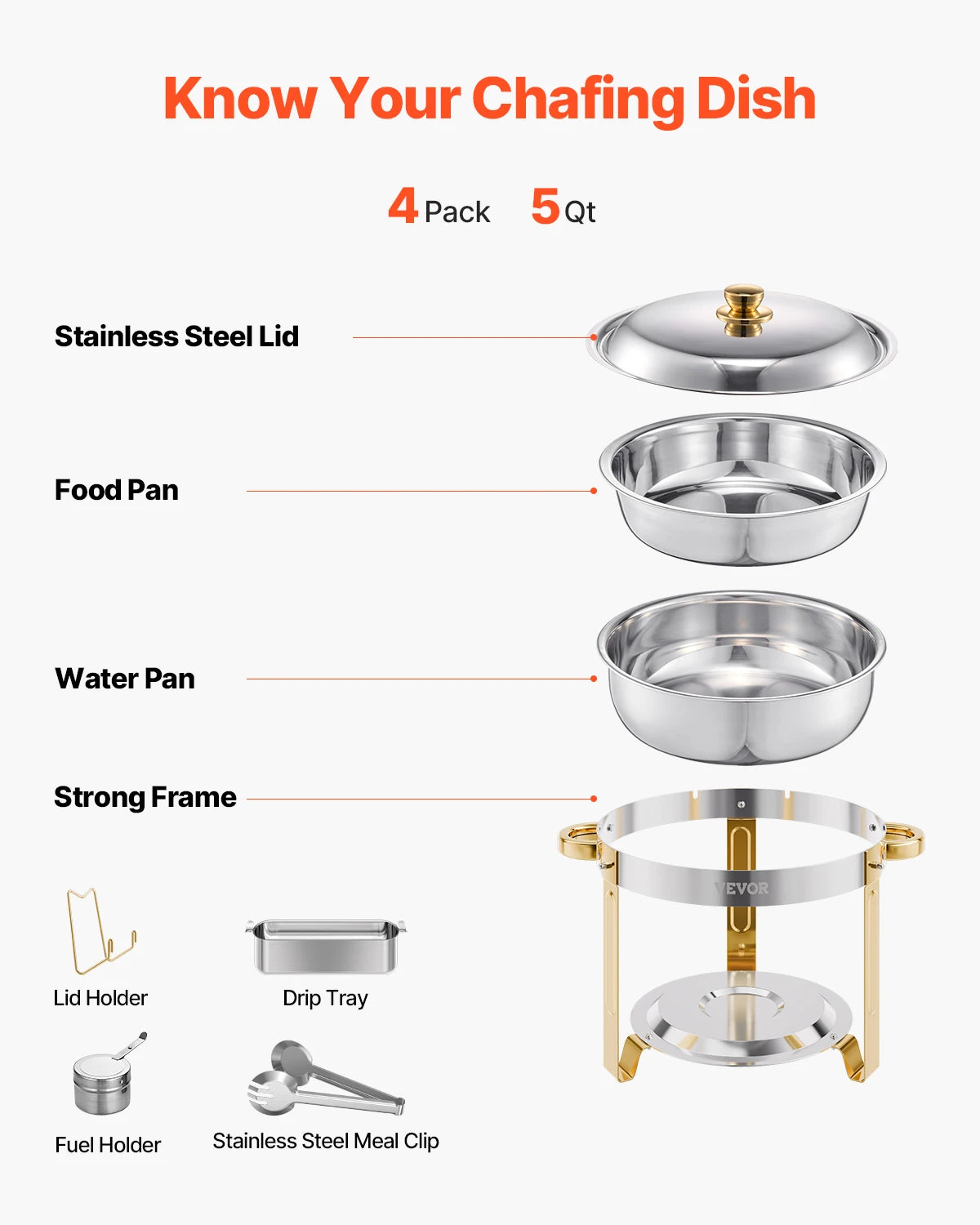 4 Pack Chafing Dish Buffet Set Stainless Steel