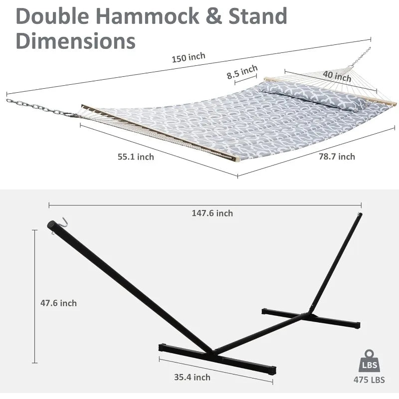 55 Inch Extra Large Double Hammock with Stand