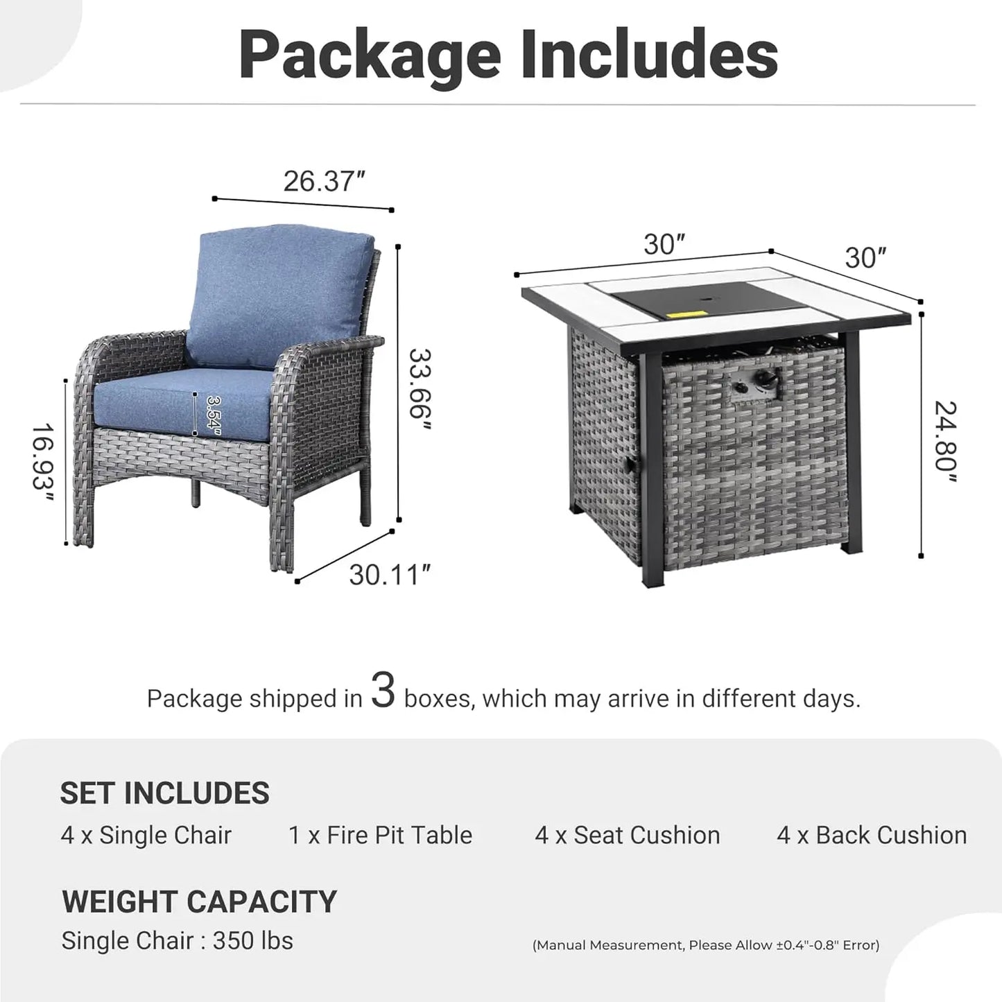 Patio Furniture Set with 30" Fire Pit