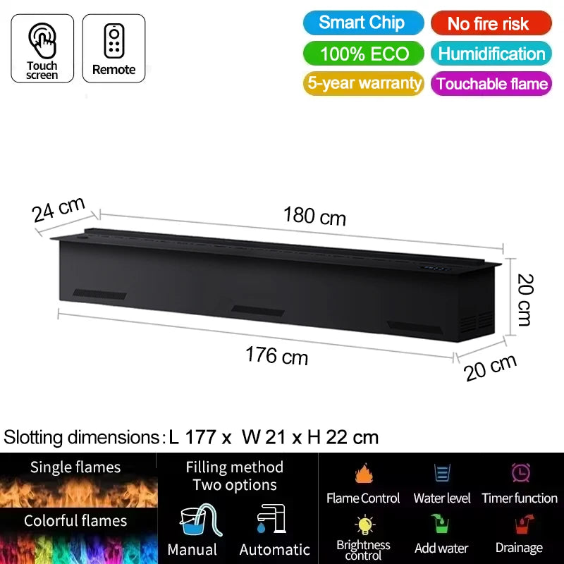 Smart Water Vapor Fireplace, 3D Flame Effect