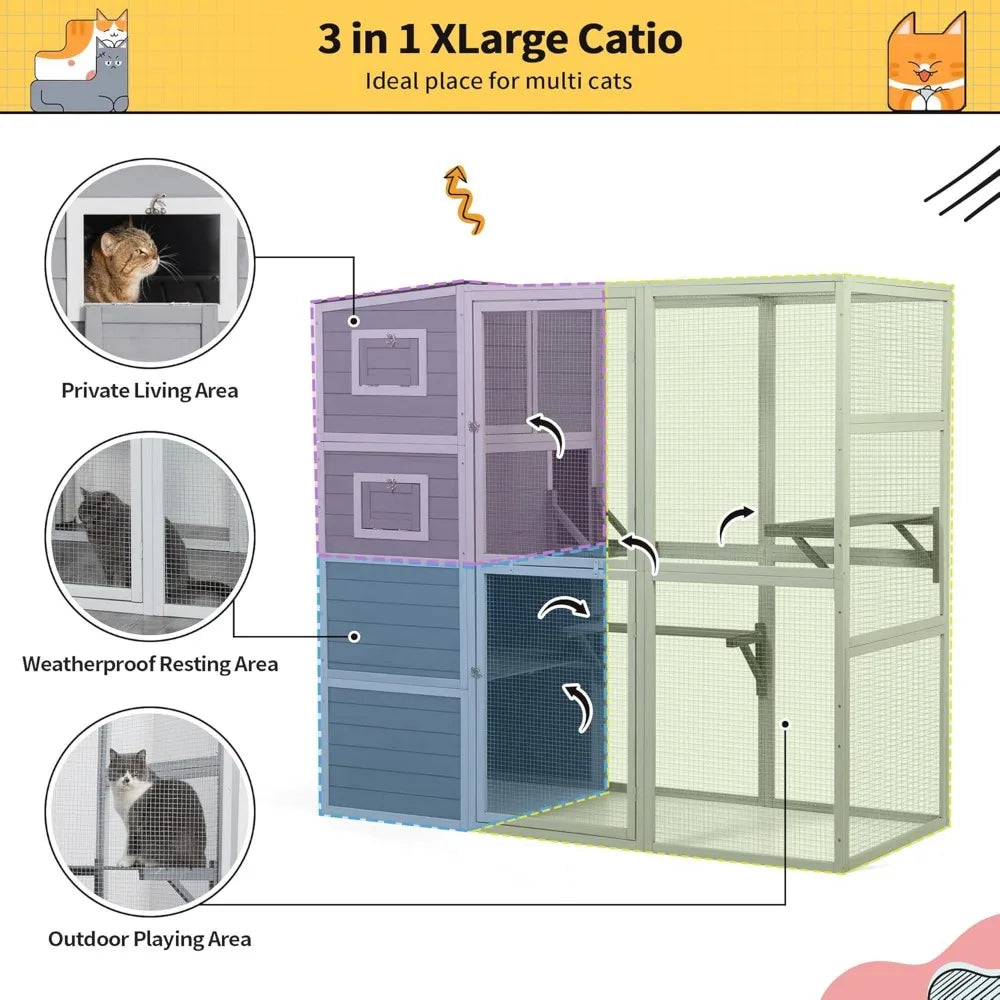 Outdoor Enclosure, 4-Tier Catio with Weatherproof Roof
