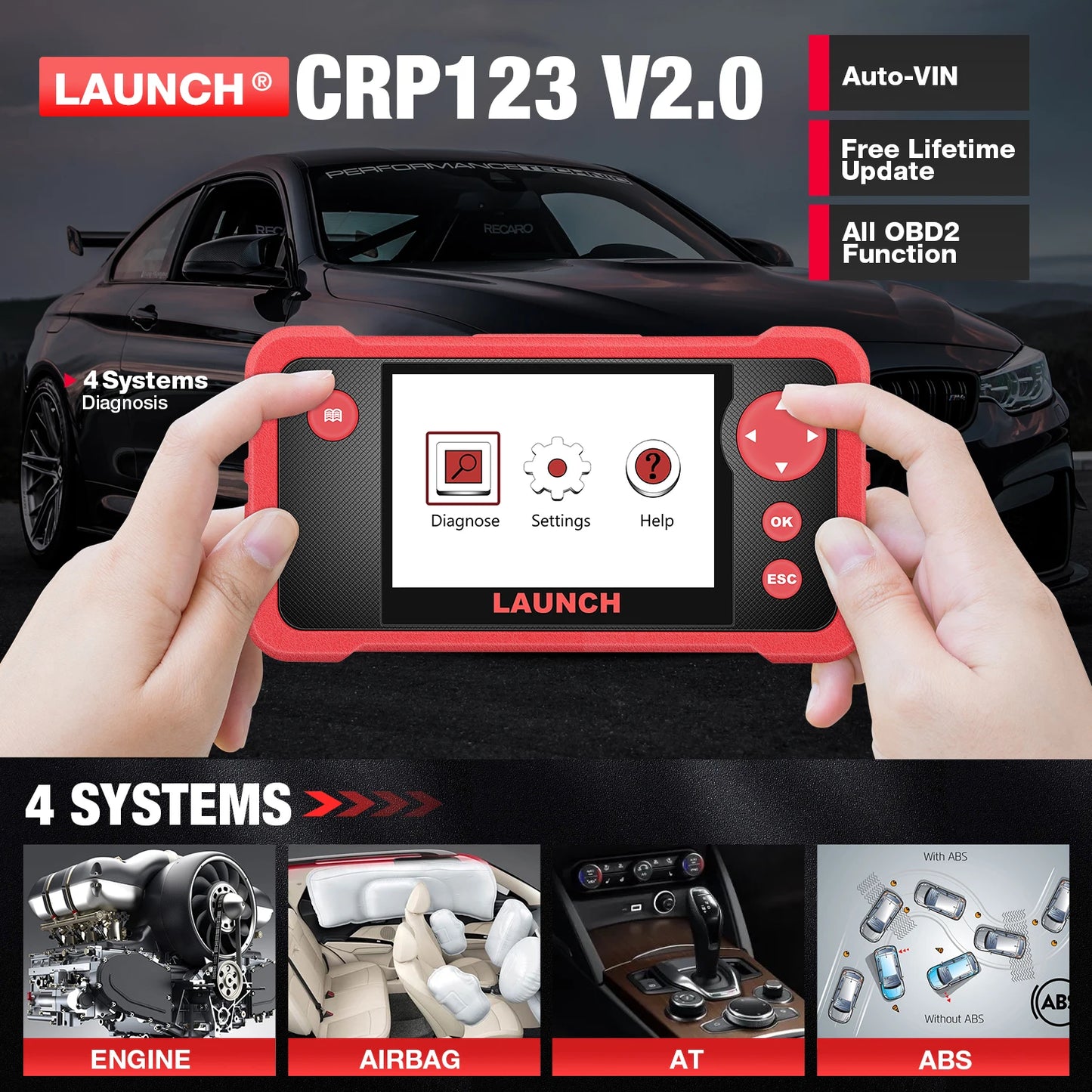 OBD2 Scanner ENG ABS SRS AT System