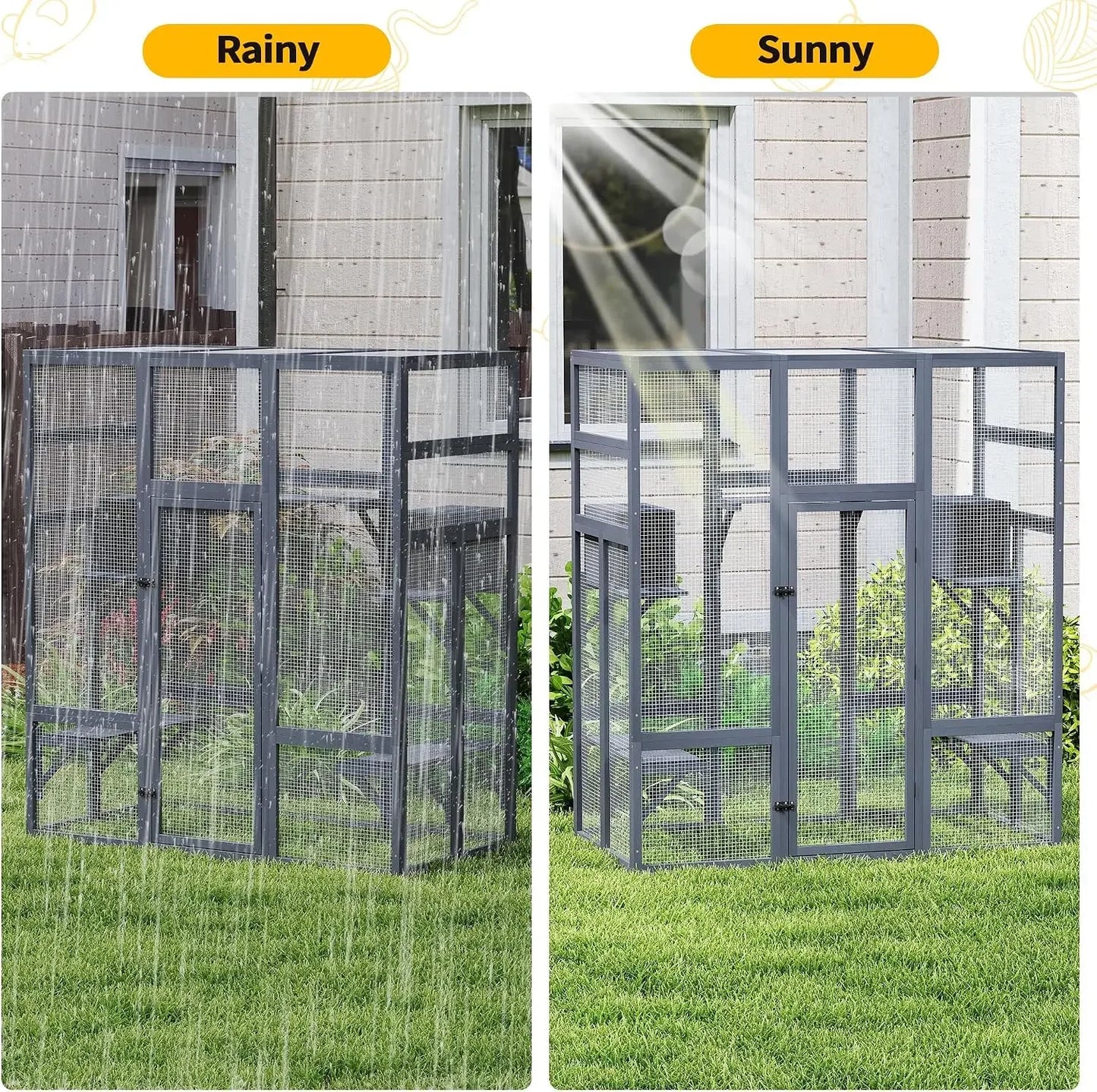 Large Wood Cat Enclosure with Waterproof Roof