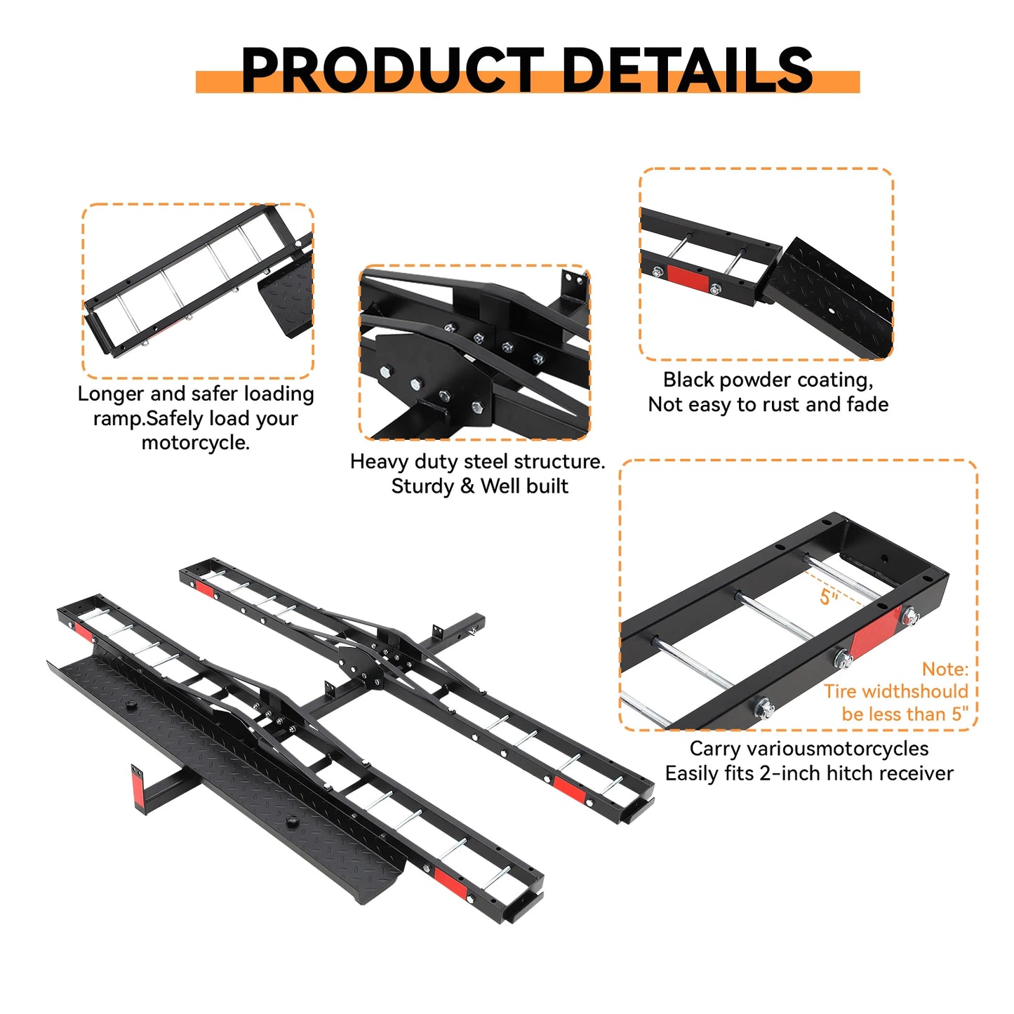 Heavy Carrier for 2 Ebikes Hitch Mount with Ramp
