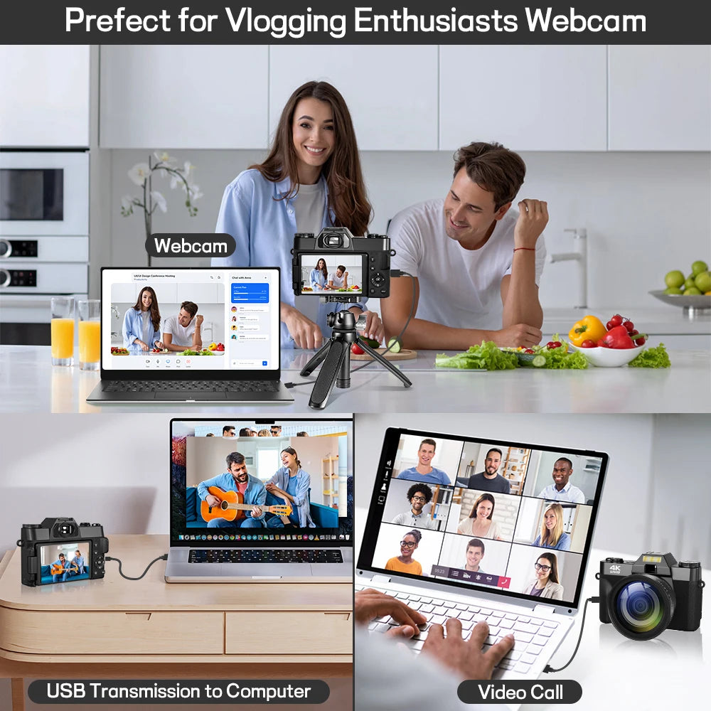 4K WIFI Webcam / Camcorder 3 Inch Flip Screen Wide Angle Lens