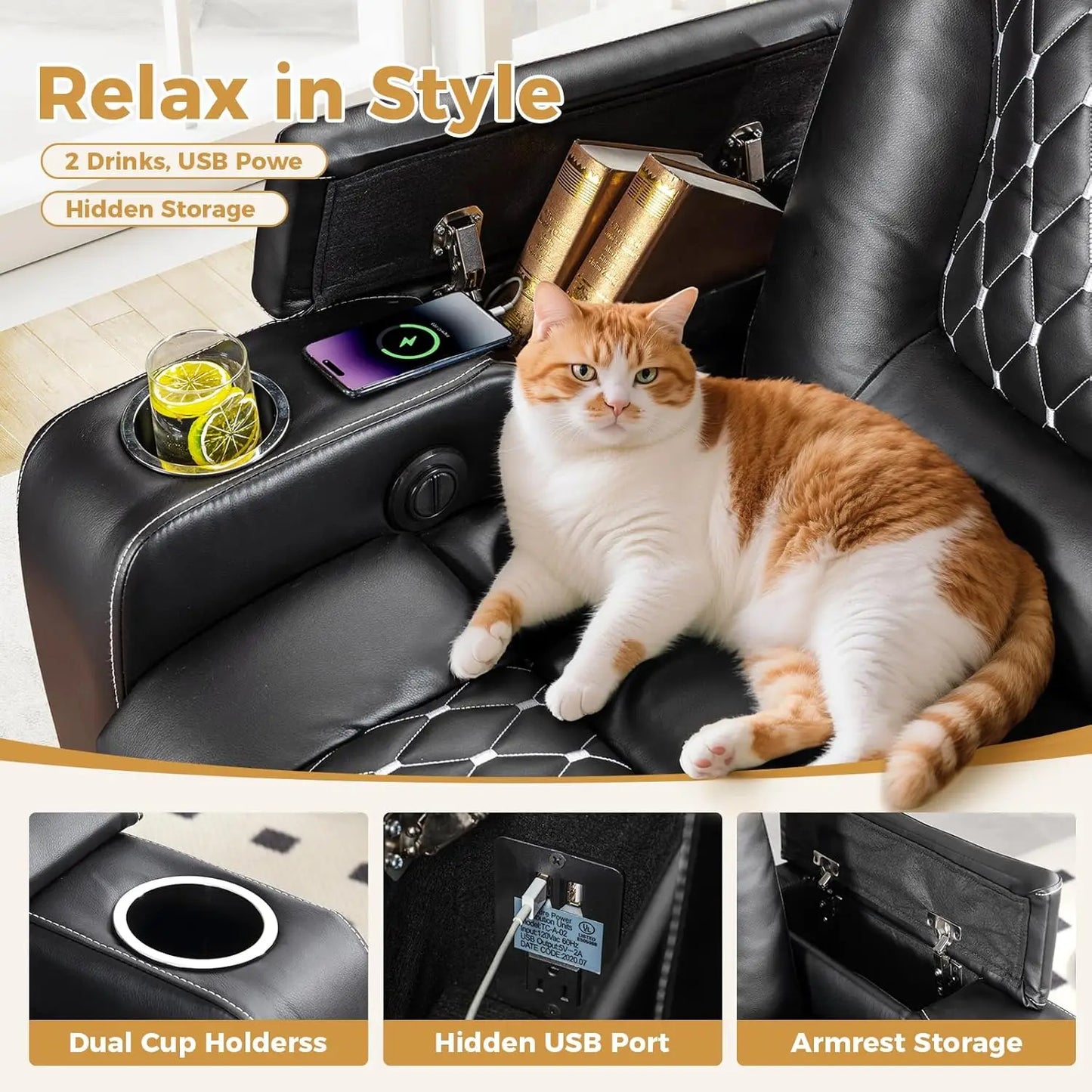Power Recliner Chair with USB Ports and Cup Holders