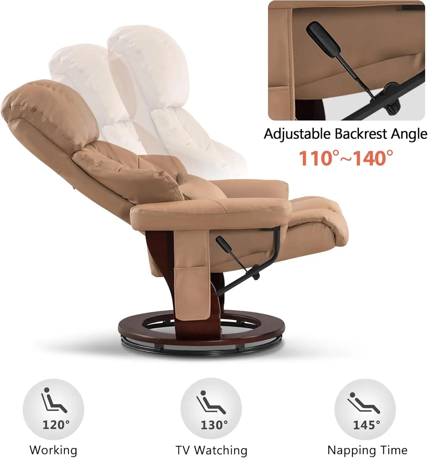 Manual Swivel Recliner with Ottoman, with Vibration Massage
