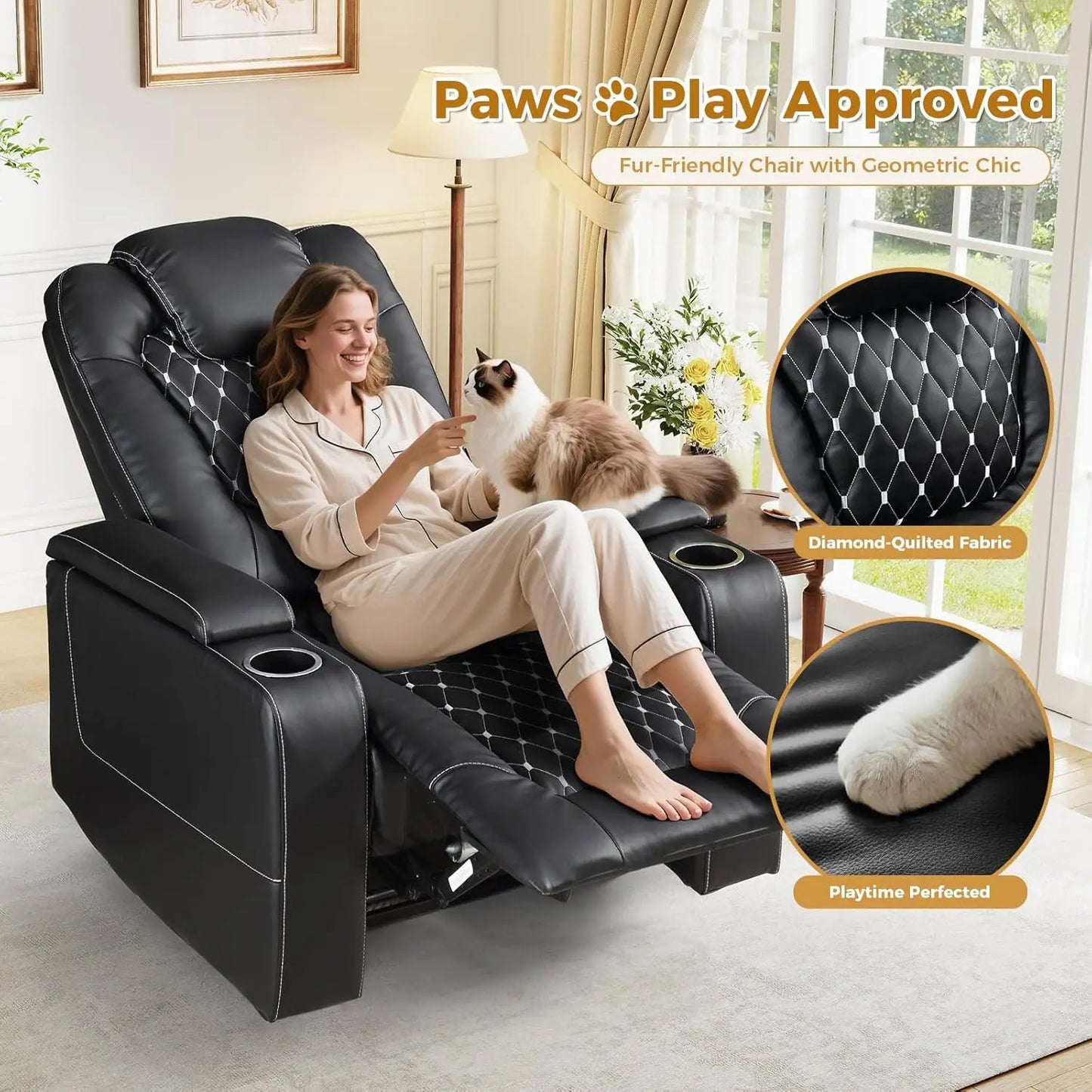 Power Recliner Chair with USB Ports and Cup Holders
