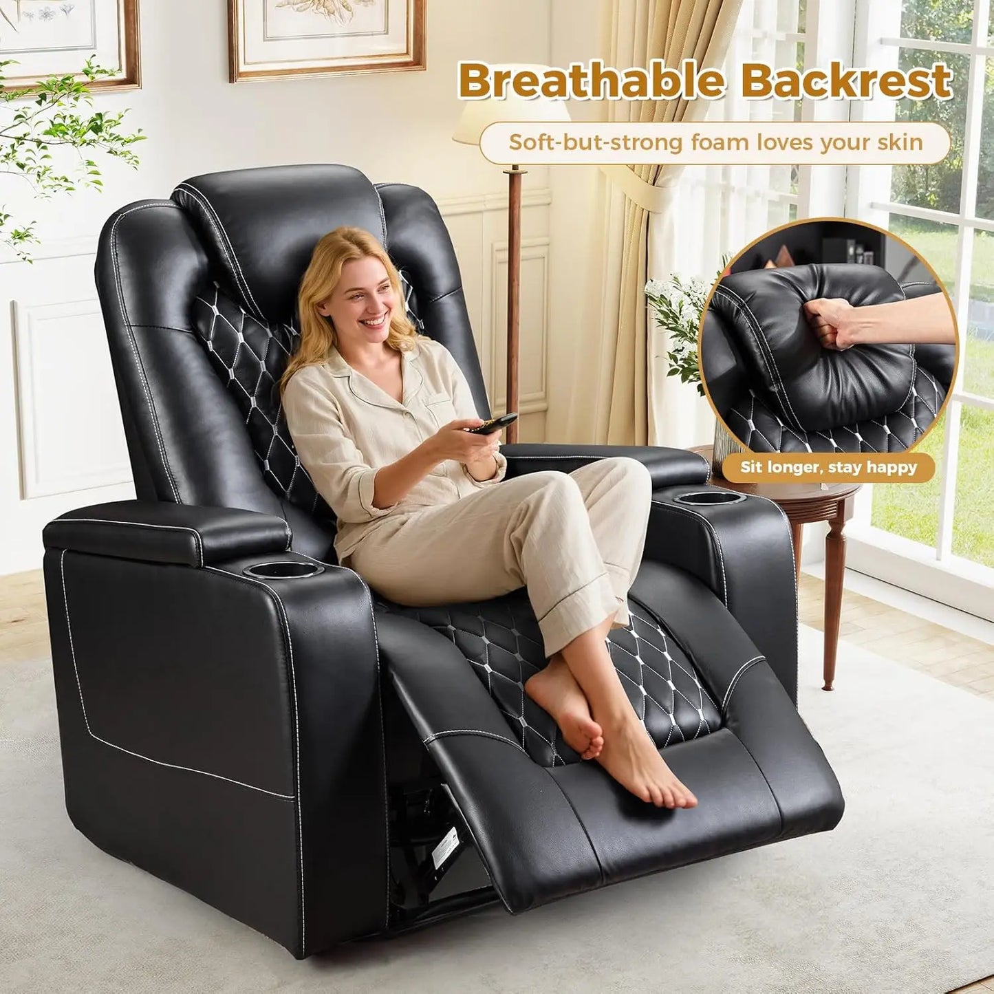 Power Recliner Chair with USB Ports and Cup Holders