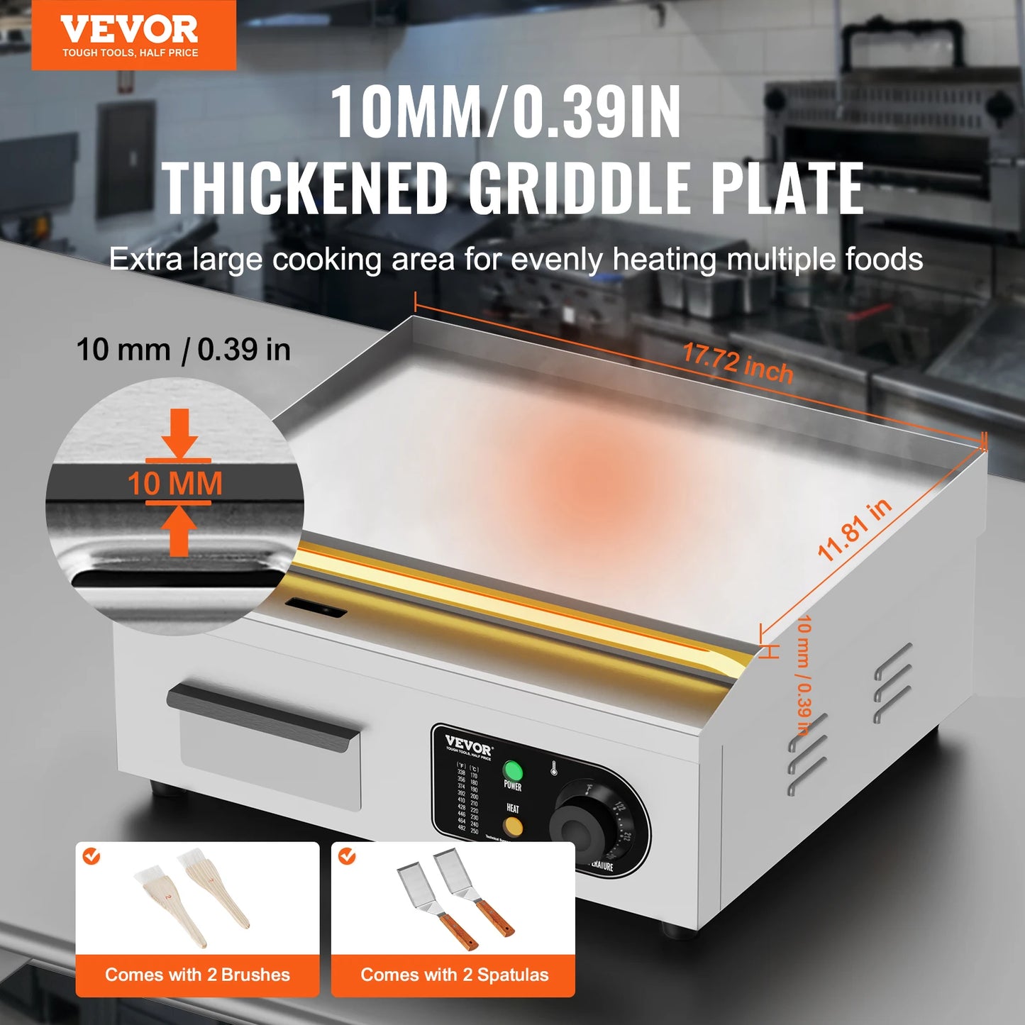 1700W Countertop Flat Top Grill Stainless Steel