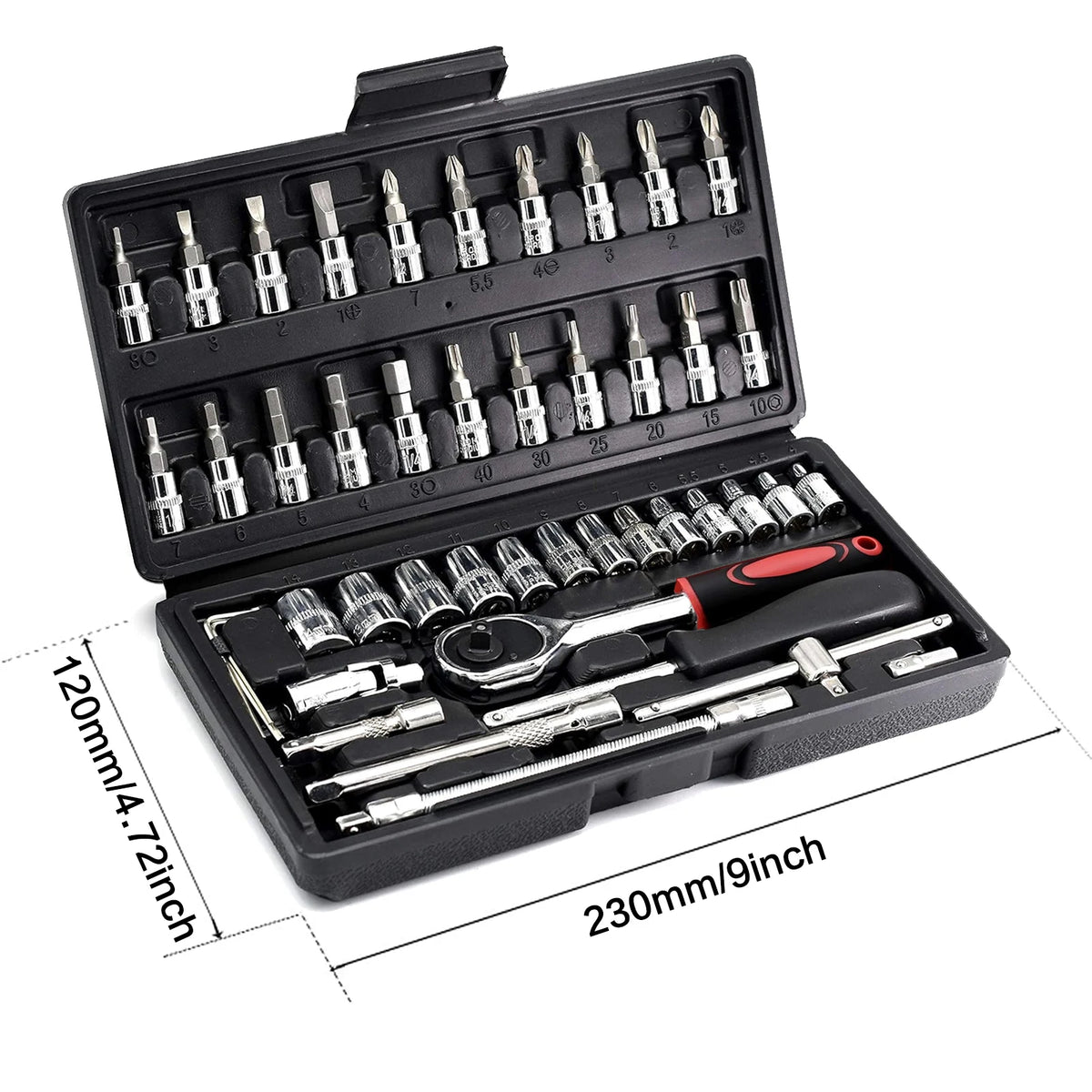 46 Pcs 1/4 Inch Drive Socket Set Metric