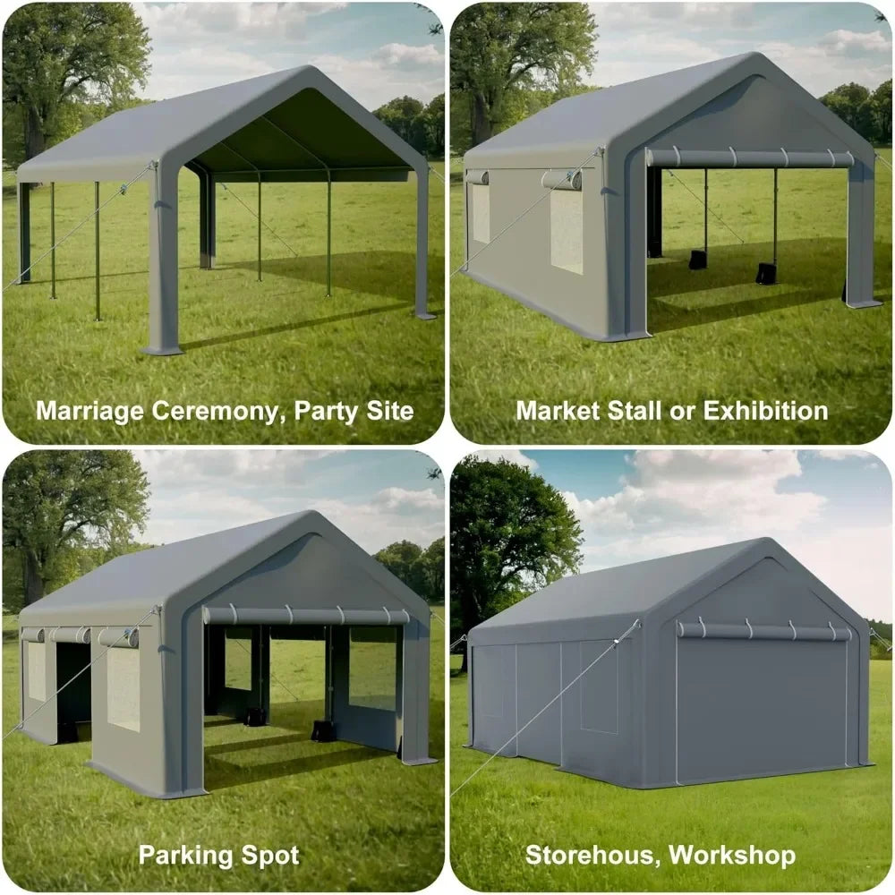 13x20ft Carport, 4 Roll-up Doors & 4 Ventilated Windows