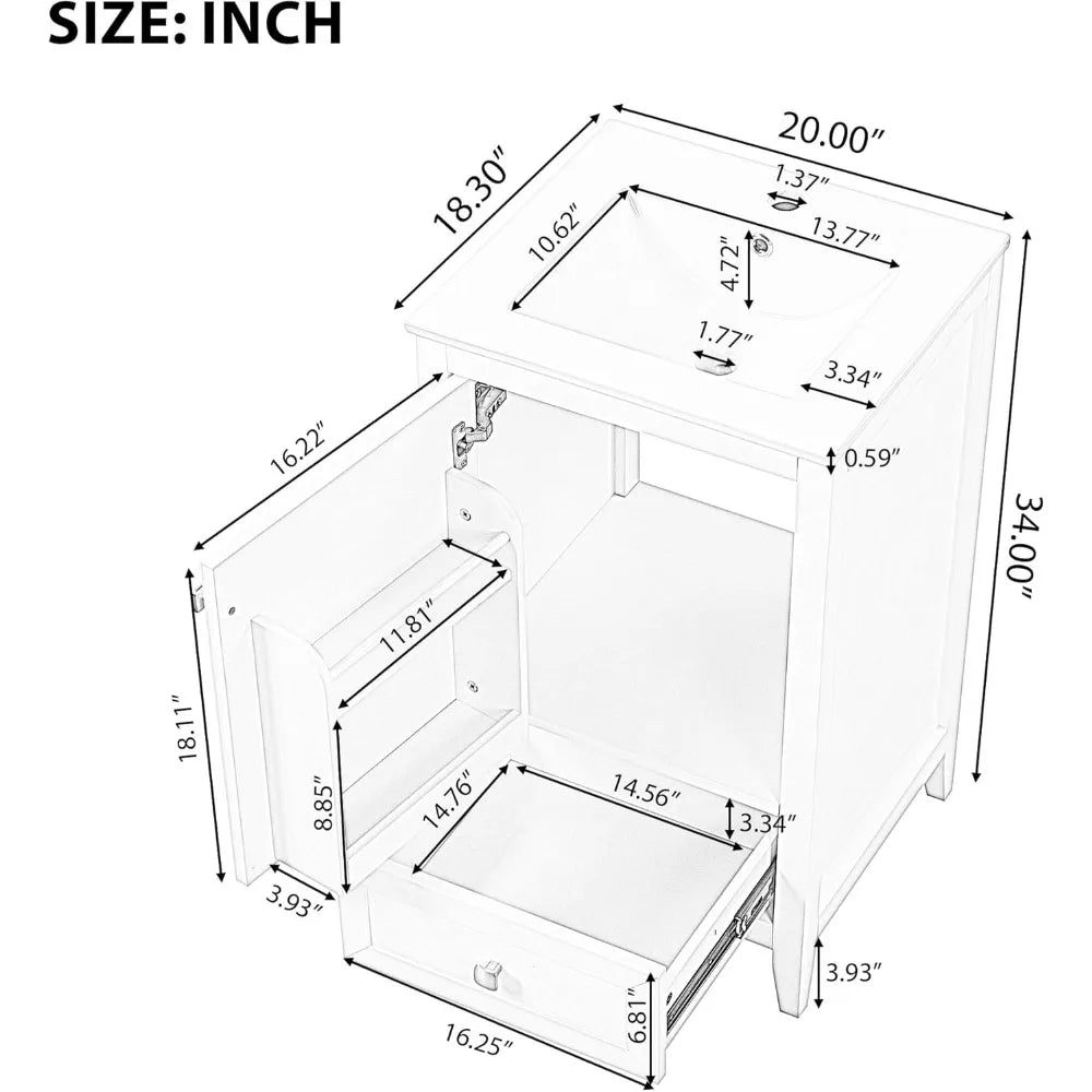 Small Bathroom Vanity with Single Sink - 20"