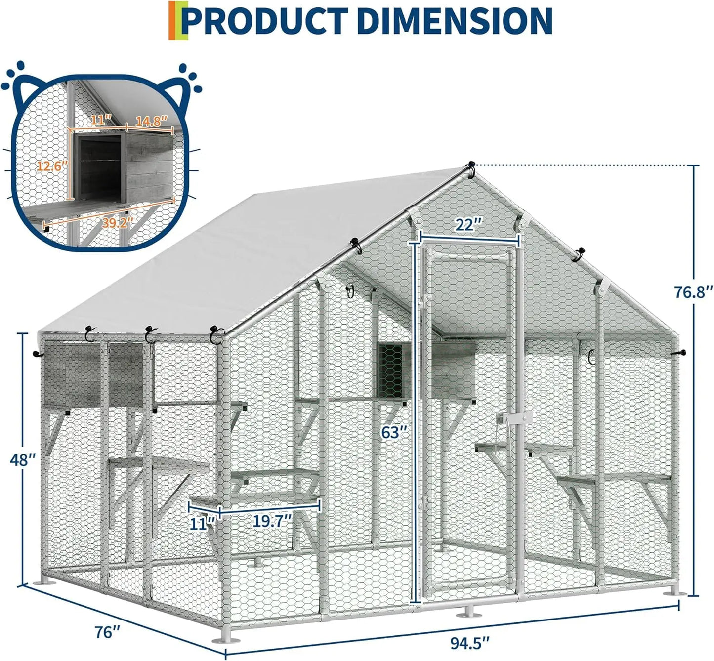 Extra Large Walk in Catio Enclosure with Roof