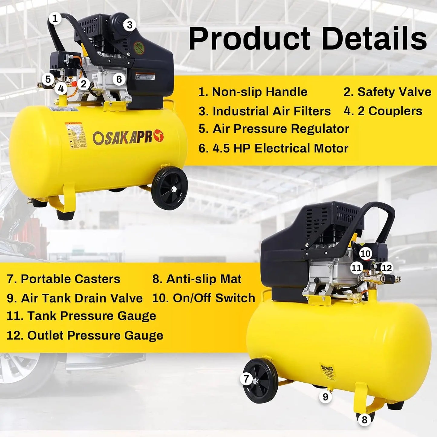 10 Gallon Air Compressor, 3.5HP 6.5CFM 115PSI