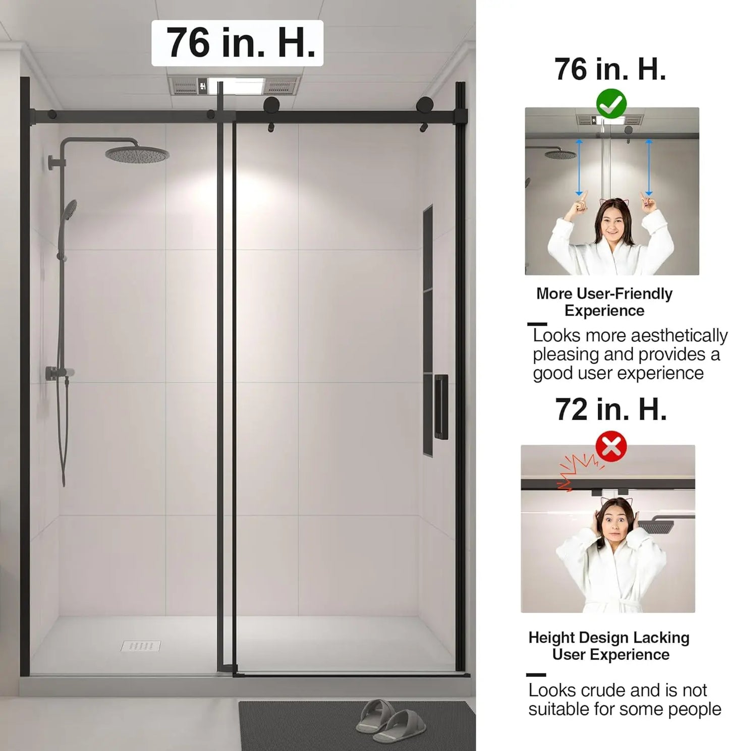 56-60”W x 76" H Sliding Frameless Shower Door