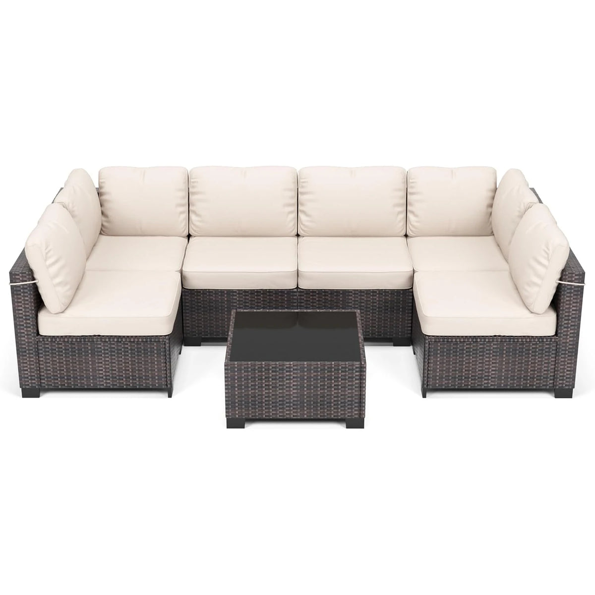 7-Piece Modular Outdoor Furniture Set, PE Rattan Wicker