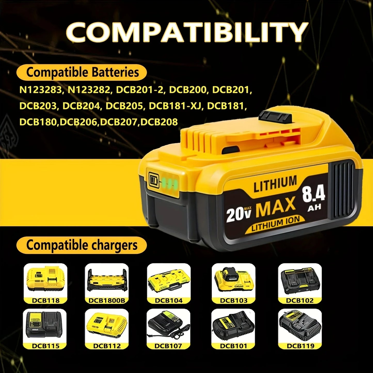 20V Replacement Lithium-ion Batteries For Dewalt