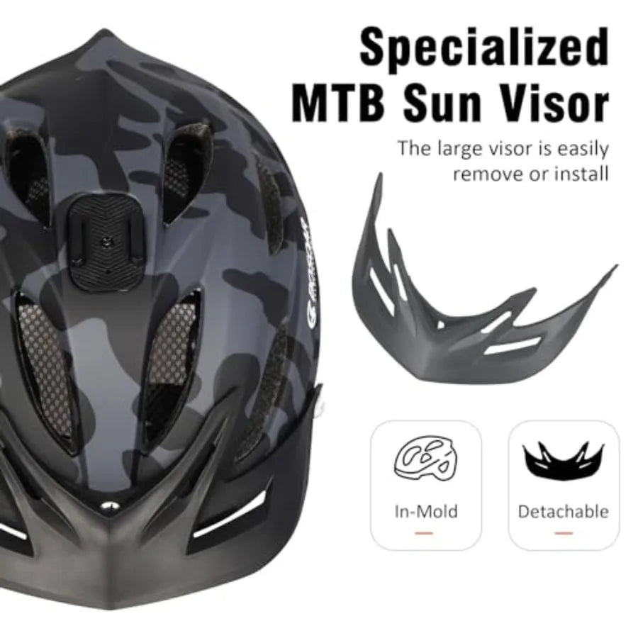 Adult Cycling Helmet with Camera Mount and Detachable Visor