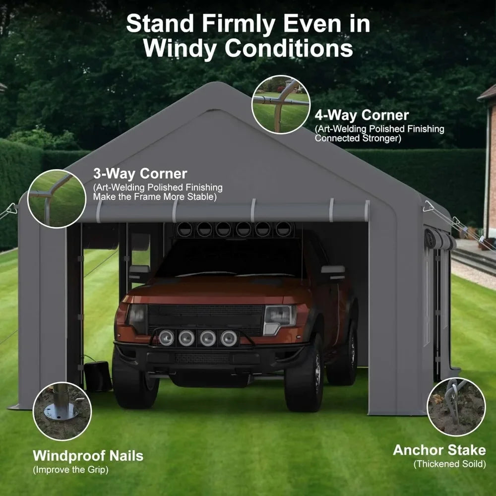 13x20ft Carport, 4 Roll-up Doors & 4 Ventilated Windows