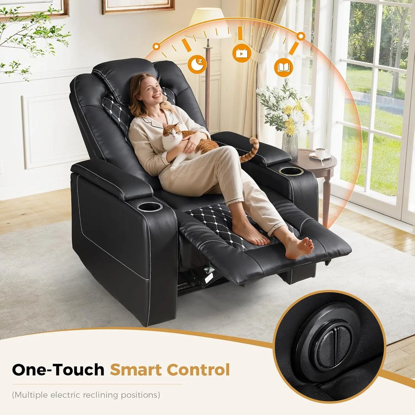 Power Recliner Chair with USB Ports and Cup Holders