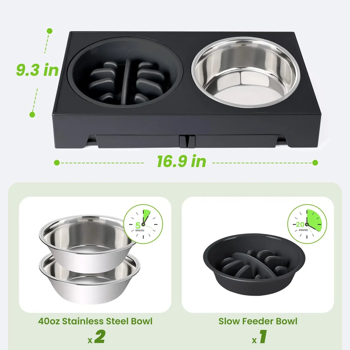 Elevated Dog Bowls - 5 Adjustable Heights