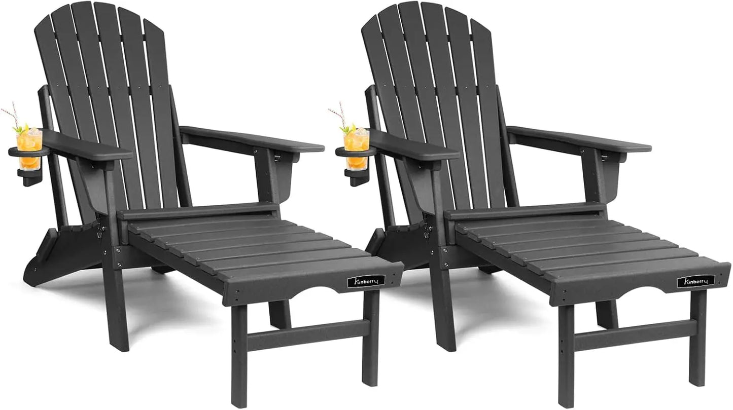 Folding Adirondack Chairs Set of 2 with Retractable Ottoman