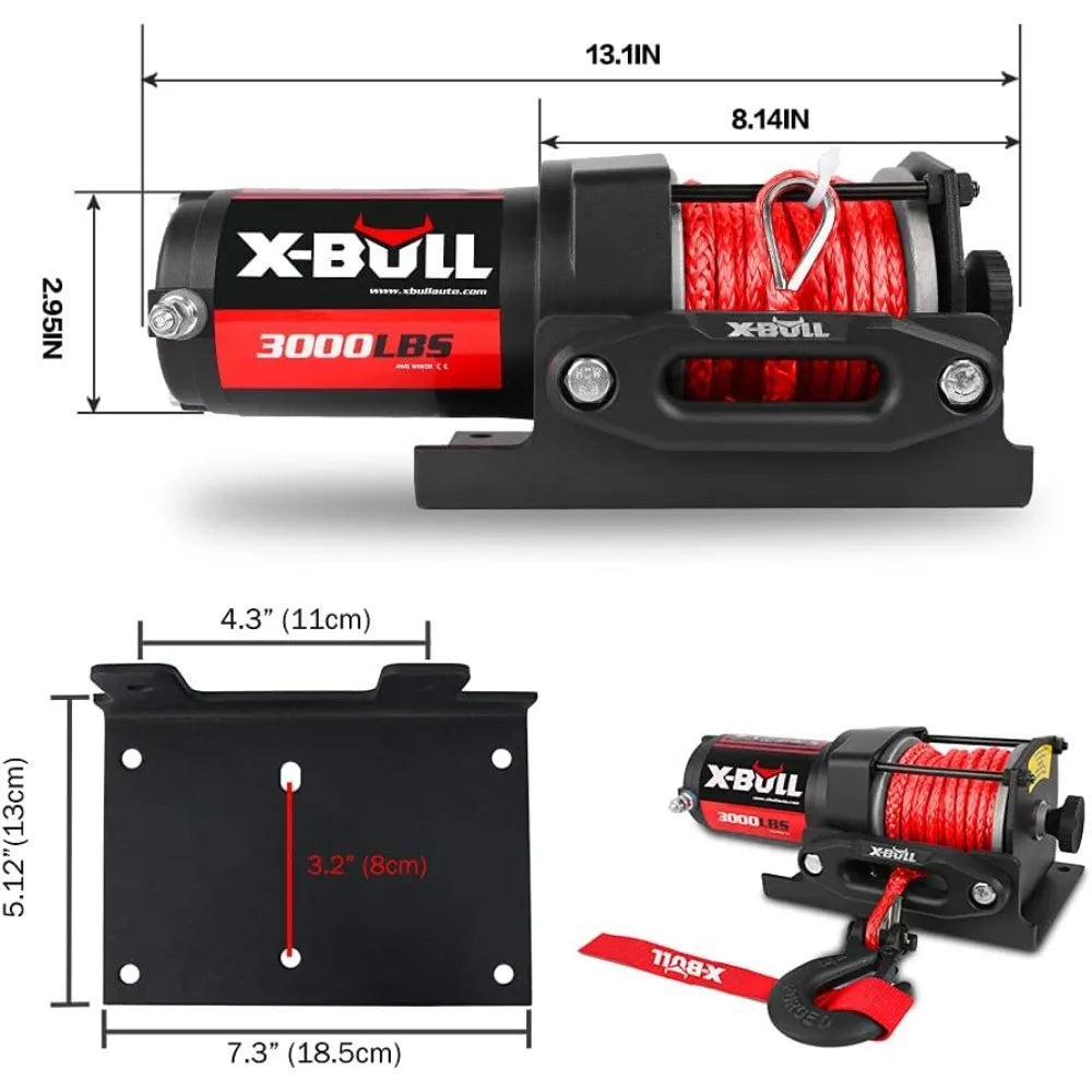 12V 3000LBS Electric Winch Synthetic Rope