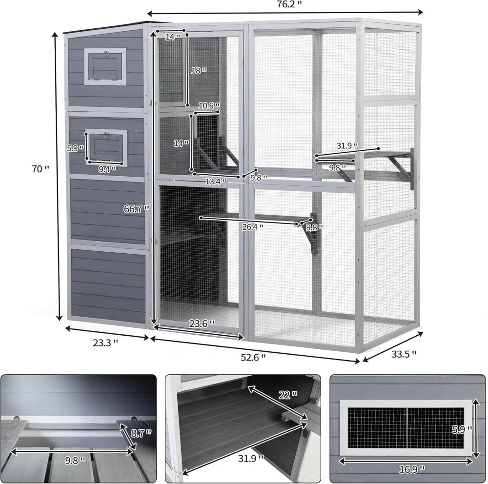 Outdoor Enclosure, 4-Tier Catio with Weatherproof Roof